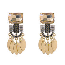 ZHINI Bohemia Vintage Golden Long Earrings for Women Korean Rhinestone Drop Earring Geometric Square Wedding Jewelry pendientes 2024 - buy cheap