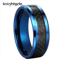 8mm anillos de alianza de carburo de tungsteno azul con incrustaciones de fibra de carbono negro para hombres y mujeres a la moda regalo de aniversario de compromiso pulido 2024 - compra barato