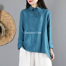 2022 women solid loose chinese tops tang costume chinese style traditional qipao blouse for lady linen cheongsam blouse plus 2024 - buy cheap