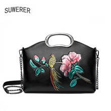 SUWERER-Bolso con flores de piel de vaca auténtica para mujer, bolso de mano de cuero genuino, de lujo, a la moda 2024 - compra barato