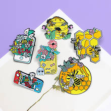 Flowers plants Insects Animals Brooches Mobile game Console Ghost Yellow Honeybee Hive Enamel pin Badges Lapel for kids Jewelry 2024 - buy cheap
