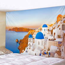 Italian coast house landscape tapestry wall hanging Santorini Island painting wall tapestry home decoration art decoration 2024 - buy cheap