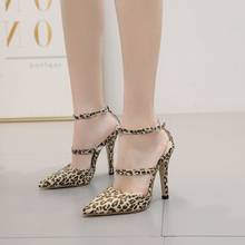 Sandalias de tacón alto con estampado de leopardo para mujer, zapatos finos con correa en el tobillo, de verano, para fiesta, 2020 2024 - compra barato
