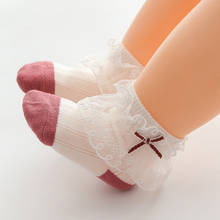 Calcetines de encaje con lazo para niña recién nacida, calcetines de algodón suave de princesa para primavera y verano, para niños de 0 a 6M 2024 - compra barato