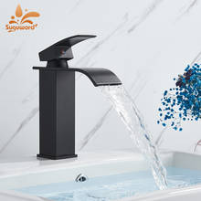 Suguword-grifo negro mate para lavabo de baño, mezclador de agua fría y caliente montado en cubierta, un solo mango 2024 - compra barato