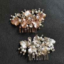 SLBRIDAL Handmade Golden Freshwater Pearls Rhinestones Crystal Alloy Leaf Bridal Hair Comb Wedding Hair Accessoies Women Jewelry 2024 - buy cheap