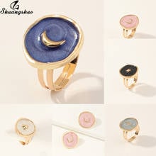 Gothic Punk Moon Open Rings For Women Enamel Gold Alloy Oval Shape Single Star Rings Statement Ring Fashion Jewelry 2024 - buy cheap