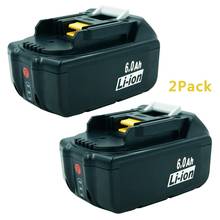 Bateria recarregável de li-íon para makita, ferramentas elétricas 6000-1, bl1815 bl1830 bl1840 lxt400, luz de led, 2 pacotes, bl1860 18v 194309 mah 2024 - compre barato