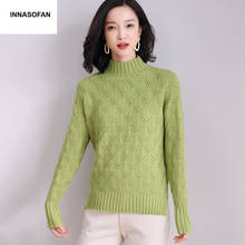 INNASOFAN openwork Knitted sweater women Autumn Spring long-sleeved sweater Euro-American chic half-high collar solid sweater 2024 - buy cheap