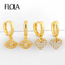 FLOLA Gold Filled Evil Eye Drop Earrings For Women Crystal Heart Earring Cubic Zirconia Huggie Rainbow Jewelry olho grego erss75 2024 - buy cheap