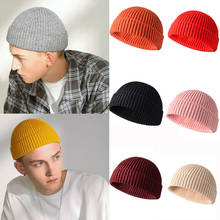 Inverno retro malha boné de marinheiro cor sólida brimless chapéus hip hop gorro skullcap rua feminino masculino casual unisex melão boné 2024 - compre barato