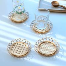 Japanese Cup Mat Hand-woven Bamboo Coasters for Home Dining Table Decor Drink Tea Non-slip Pot Holder Saucer Mat 2024 - buy cheap
