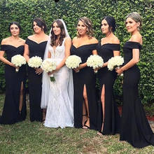 Black Satin Simple Long Bridesmaid Dress Sheath Side Slit Long Brides Maid Dresses  Plus Size Wedding Guest Gowns 2024 - buy cheap