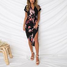 Женское платье с V-образным вырезом, длинное черное платье в полоску с цветочным принтом, сарафан в стиле бохо вечерние Лето 2021 2024 - купить недорого
