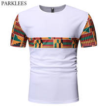 Camiseta de retalhos geométricos branco dashiki dos homens de manga curta fino ajuste africano roupas hip hop hipster africaine tshirt homme 2024 - compre barato