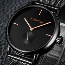 T-WINNER Men Top Brand Fashion Luxury Simple Black Hand Winding Mechanical Watches Mens Stainless Steel Waterproof Wrist Watch 2024 - buy cheap