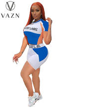 Женский спортивный костюм VAZN, повседневный мягкий костюм с коротким рукавом и этикеткой на удачу, длиной до колена скинни, комплект из 2 предметов, 2021 2024 - купить недорого