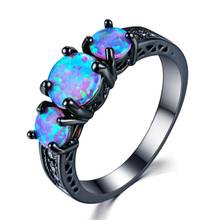 Fashion Female Round Blue Imitation Fire Opal Black Rings For Women Accessories High Quality Vintage Jewelry Gift 2024 - buy cheap