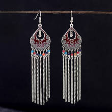 Pendientes de plata tibetana para mujer, aretes de estilo étnico, RETRO, bohemio, largo, temperamento, salvaje 2024 - compra barato