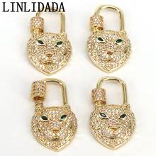 10Pcs Fashion CZ Micro Pave Tiger Head Lock Clasp, Tiger Padlock clasp, Lock clasp, Lock Link, Carabiner clasp, 18x31mm, 2024 - buy cheap