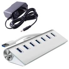 7 Port Aluminum USB 3.0 HUB 5Gbps High Speed +AC Power Adapter For PC Laptop Mac 2024 - buy cheap