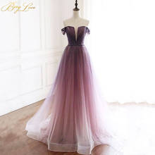 Purple Evening Dress 2020 Long Girl Prom Gown Dyed Tulle V Neckline Formal Party Dress Side Sleeves Ruched Bodice Prom Dress 2024 - buy cheap