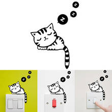 Pegatina de interruptor de dibujos animados para el hogar, calcomanía de pared de estilo gato para dormir, sala de estar, dormitorio, Mural de salón de baño 2024 - compra barato