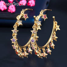 ThreeGraces New Trendy Colorful Cubic Zirconia Gold Color Cute Five Pointed Star Big Round Hoop Earring for Women Jewelry ER534 2024 - buy cheap