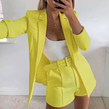 Women Female Blazer+Short High Waist Pants Suit Set Casual Spring Office Lady Coat V Neck Sexy Chic 2PCS Outfits 2024 - buy cheap