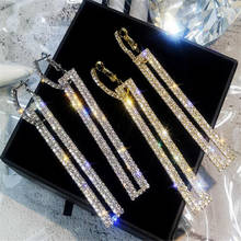 2020 New Korean Elegant Shiny Rhinestone Long Drop Earrings For Women Metal Geometric Crystal Oorbellen Party Ear Jewery 2024 - buy cheap