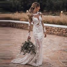 Сексуальное кружевное свадебное платье с открытой спиной и бисером, свадебное платье русалки с длинным рукавом, vestidos de novia baratos, свадебное платье 2020 2024 - купить недорого