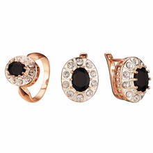 2021 nova moda feminina conjuntos de jóias pedra preta 585 rosa cor prata ouro luxo aniversário brinco + anel jóias conjuntos 2024 - compre barato