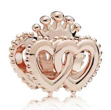 Genuine 925 Sterling Silver Bead Rose Gold United Regal Hearts Bead Charm Fit Women Pandora Bracelet & Necklace Diy Jewelry 2024 - buy cheap