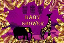 Baby Shower Backdrop Safari Jungle Babyshower Party Background Tiki Tropical Party Poster Photo Booth Tuki Purple Royal Banners 2024 - buy cheap