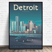 Cidade paisagem lona arte da parede pintura cartaz e cópias detroit viagens cartazes para sala de estar decoração casa 2024 - compre barato