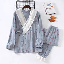 Japanese Kimono Pajamas Women Spring Cotton Gauze Crepe Pajama Set V-Neck Long Sleeve Sleepwear Loose Soft Loungewear Two Piece 2024 - buy cheap