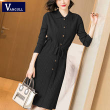 Vangull-Vestidos de punto de manga larga para mujer, vestido liso ajustado con botones y cuello vuelto, novedad de otoño e invierno, 2021 2024 - compra barato