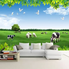 Papel tapiz personalizado para pared, Mural de cielo azul, nubes blancas, vacas, pastizales, paisaje Natural, Fondo de foto 3D, papel tapiz para sala de estar y dormitorio 2024 - compra barato