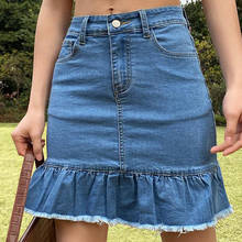 Summer Ruffles Patchwork Denim Women's Skirt High Waist Zipper Pocket Skinny Female Skirts 2022 New Solid Bodycon Ladies Bottoms 2024 - buy cheap