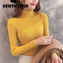 Suéter casual feminino de gola alta, pulôver de malha de algodão para mulheres, quente, macia, primavera e inverno 2019 2024 - compre barato