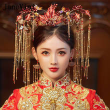 JaneVini-corona de pelo rojo tradicional para novia, tocado brillante con cuentas, accesorios de joyería para boda, borlas largas, novia china 2024 - compra barato