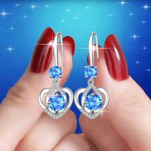 Vintage Silver Color Dangle Earrings Cute Blue Round Zircon Love Heart Drop Earrings For Women Wedding Jewelry Mother's Day Gift 2024 - buy cheap