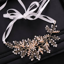 Laço de cabelo feito de cristal dourado handmad, tiara de casamento com flores, ornamento de cabelo, joias para casamento, acessórios de cabelo 2024 - compre barato
