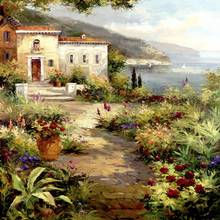 Canvas art oil paintings cottage Villas Garden Path Mediterranean artwork for living room hand painted 2024 - buy cheap