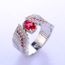 Trendy Silver Color Red Zirconia Colorful Rhinestones Crown Ring For Women Ladies Engagement Party  Jewelry Accessories Gift 2024 - buy cheap