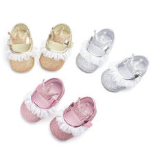 3 cores do bebê recém-nascido meninas berço sapatos princesa rendas lantejoulas impressão sola macia tênis prewalkers 2024 - compre barato