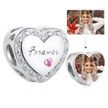 Romantic Heart Beads Forever Love Pink CZ Custom Photo Charms for Women Femme DIY Accessory 925 Sterling Silver Jewelry Gift 2024 - buy cheap