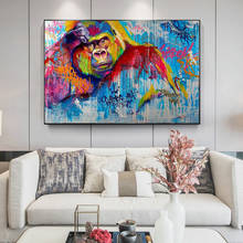 Pintura en lienzo de colores para decoración del hogar, pintura abstracta de mono, gorila, arte de pared, imagen para sala de estar, sin marco 2024 - compra barato