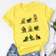 Camiseta de manga corta con dibujo de aguacate para mujer, blusas estampadas informales de aguacate, camisetas amarillas para mujer 2024 - compra barato