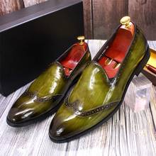 Classic Patent Leather Mens Loafers Black Green Smooth Casual Business Shoes Slip on Wingtip Wedding Party Dress Shoes for Men 2024 - buy cheap